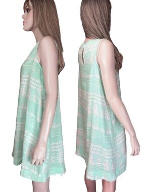 Nicole Miller New York 100% Linen Shift Dress Tank Tie-Dye Sleeveless Oversize